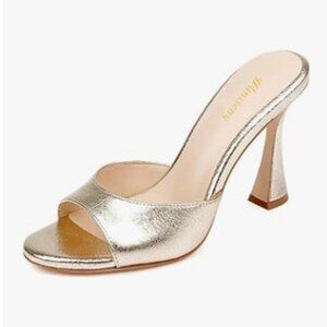 Wansseny Champagne Open Toe High Heel Sexy Mules Comfort Slip On Dress Shoes